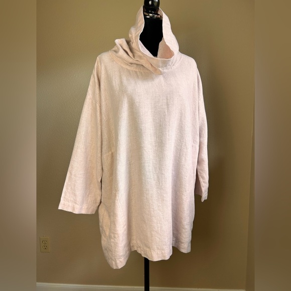 Eskandar DUSTY PINK Mid Weight Linen Mix Monk 30” Long Top w/Pockets (0) - Picture 3 of 11